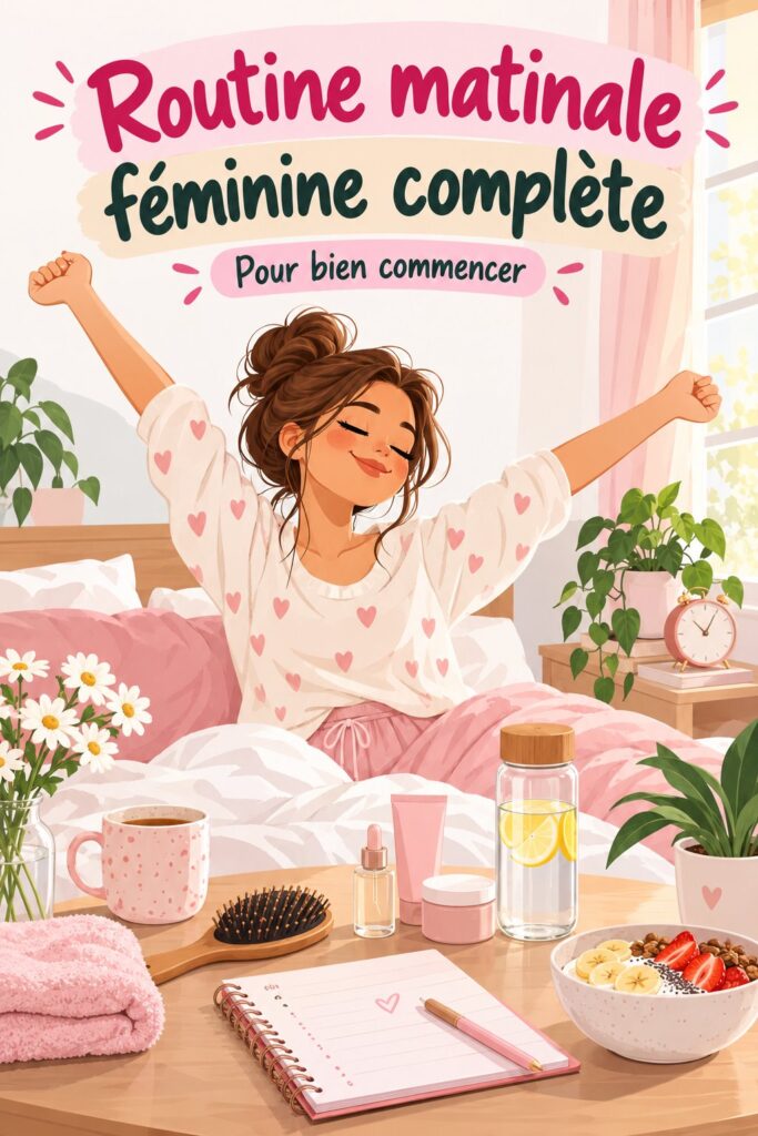 Femme souriante méditant au matin devant sa fenêtre, symbole d'une routine matinale apaisante.