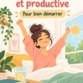 Femme souriante en train de déguster une tasse de thé dans un cadre matinal paisible, symbolisant une routine matinale inspirante.