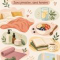 Femme pratiquant une routine matinale relaxante un jour de repos