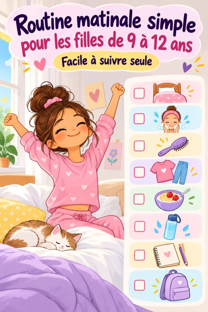 Fille souriante préparant sa routine matinale avec enthousiasme