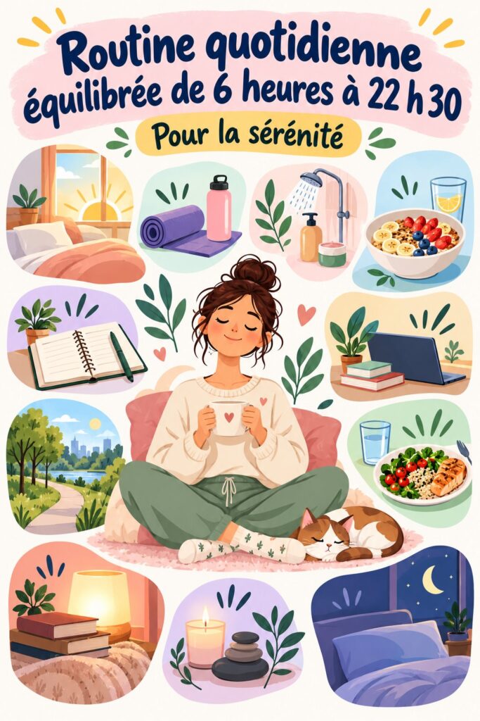 Femme pratiquant le yoga dans son salon, représentant le bien-être quotidien.